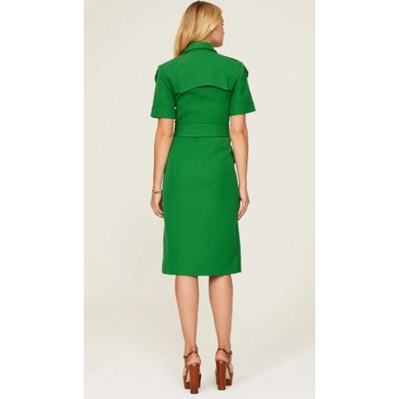 Victoria Beckham Belted Wool-gabardine Shirt Dress In Green - Picture 5 of 12